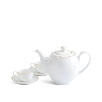 Bộ ấm chén Minh Long quà tặng in logo Camelia kẻ chỉ vàng 800ml KQ-ACML14