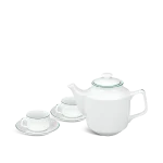 Bộ ấm chén Minh Long quà tặng in logo Jasmine kẻ chỉ xanh lá 1,1L KQ-ACML13