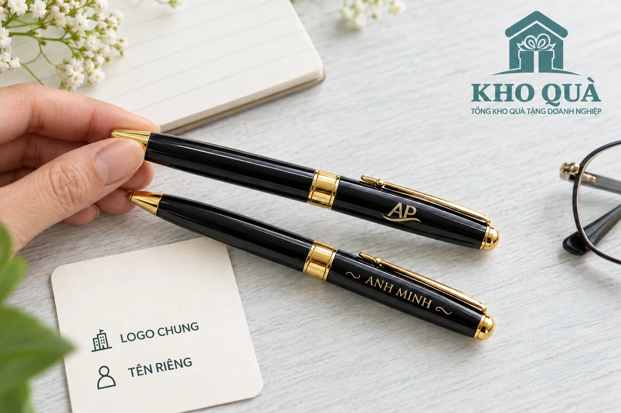Đối chiếu bút in logo AP với bút tên riêng Anh Minh