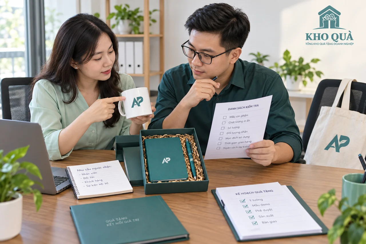 Đối chiếu cốc in AP cùng sản phẩm, hộp và giấy kiểm trên bàn
