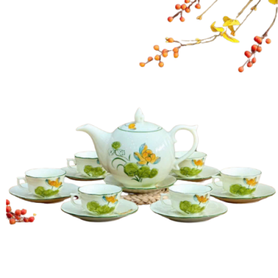 Bộ trà men ngọc vẽ tay