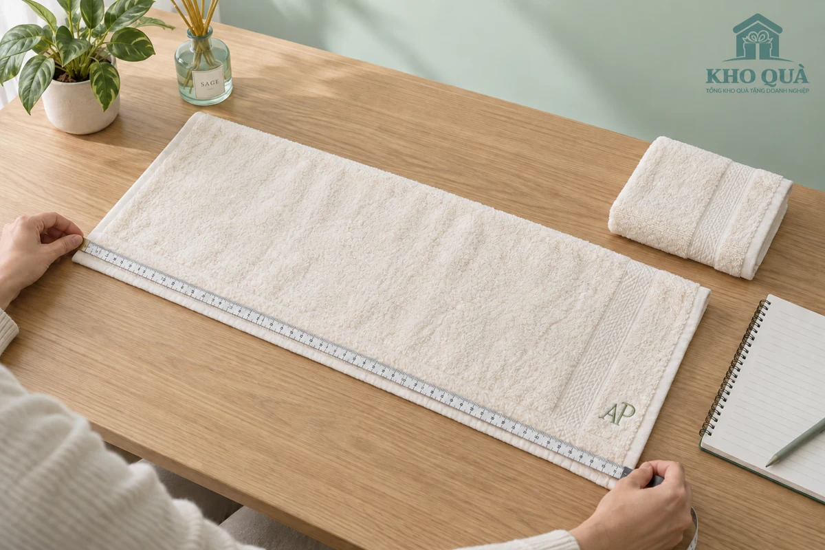 Trải khăn và đặt thước dọc mép để ghi quy cách mẫu