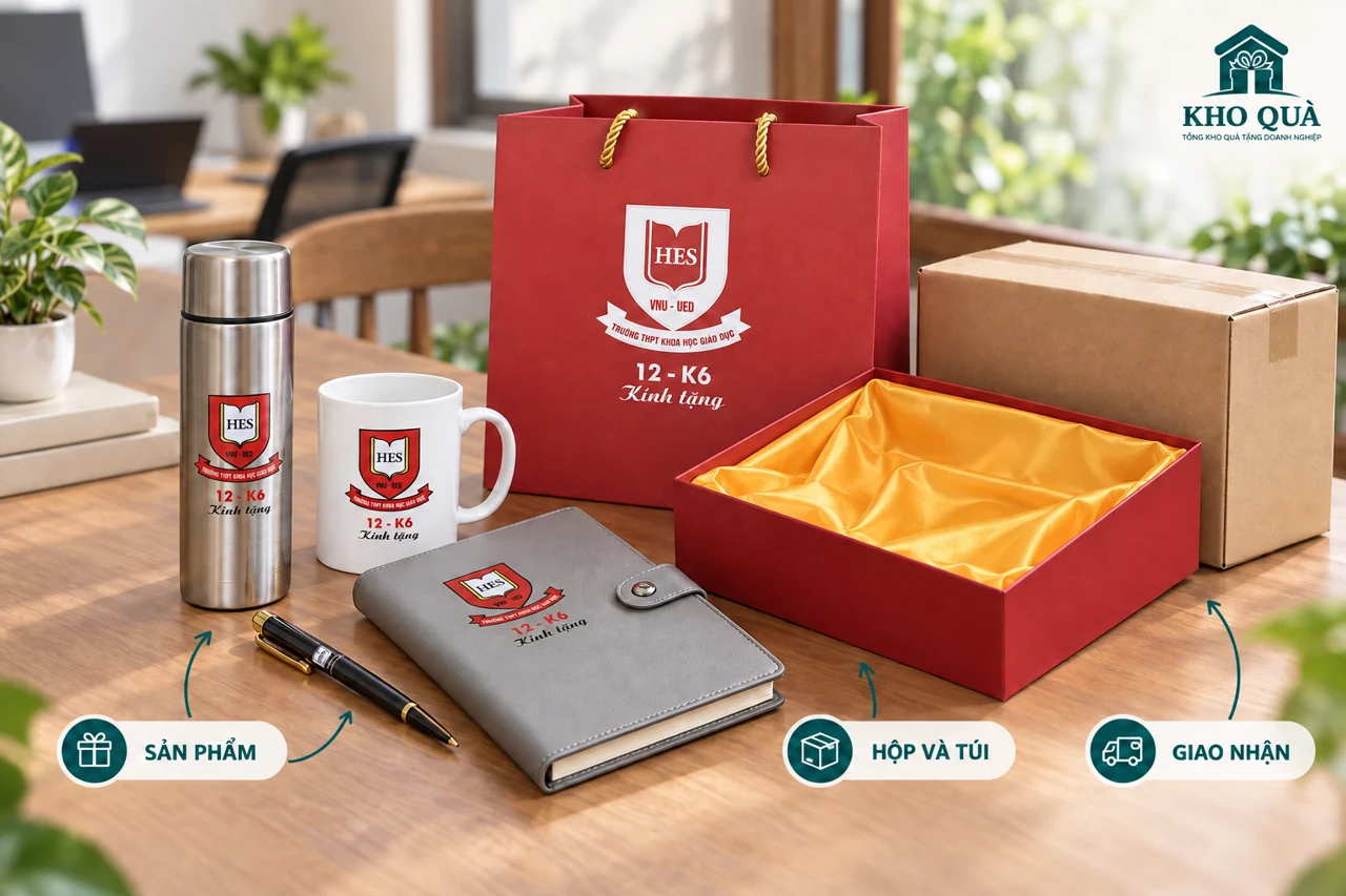 Tách bốn món quà HES khỏi hộp túi và kiện giao