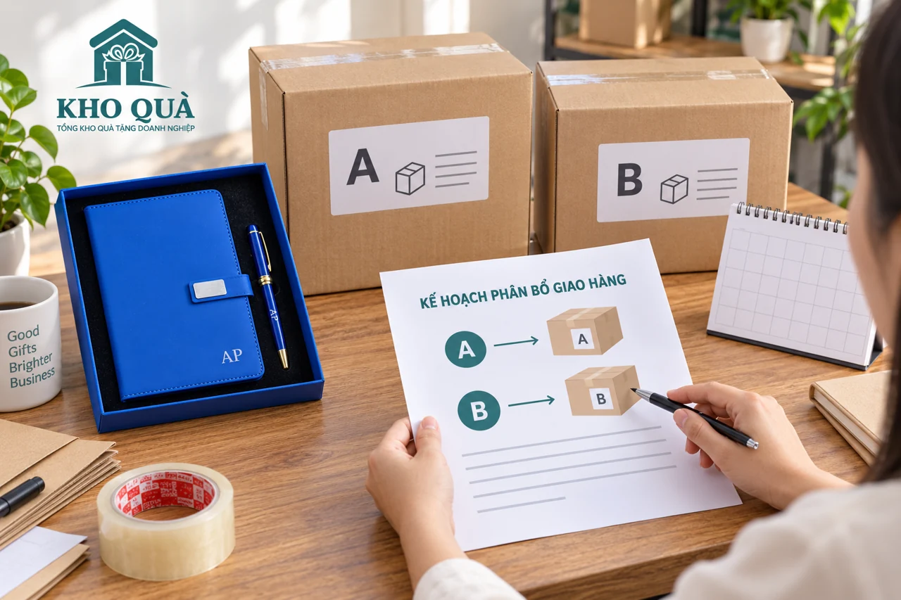 Kế hoạch chia điểm A B được đối chiếu với hai kiện hàng