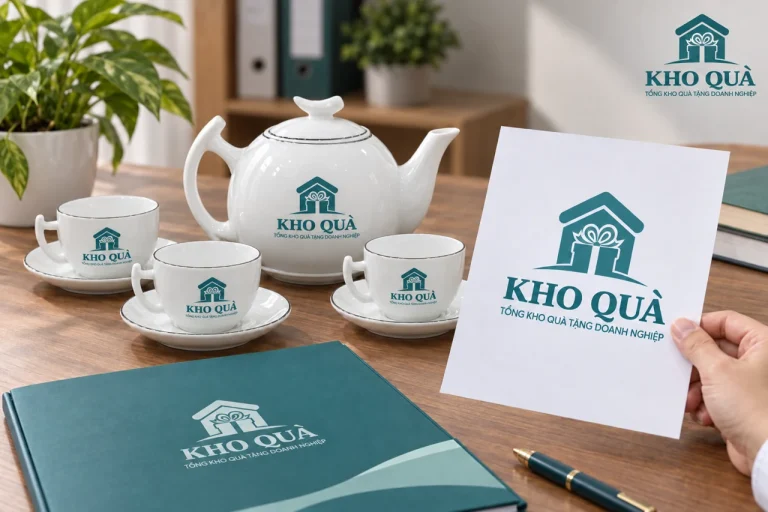 Cảnh bộ trà có logo KhoQua cạnh bản xem và thư mục tài liệu