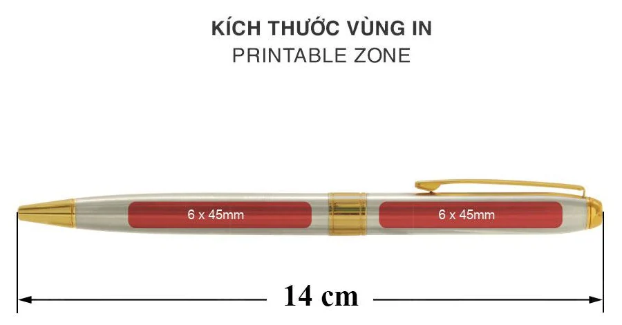 Sơ đồ vùng in PRO 05 ghi hai vùng 6 x 45mm và chiều dài 14cm