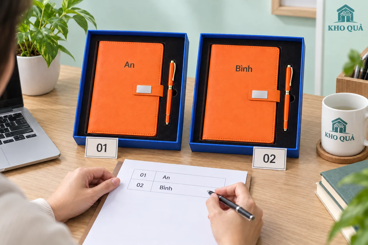 Hai bộ sổ cam mang tên An và Bình, mã01 và02 bên bảng đối chiếu