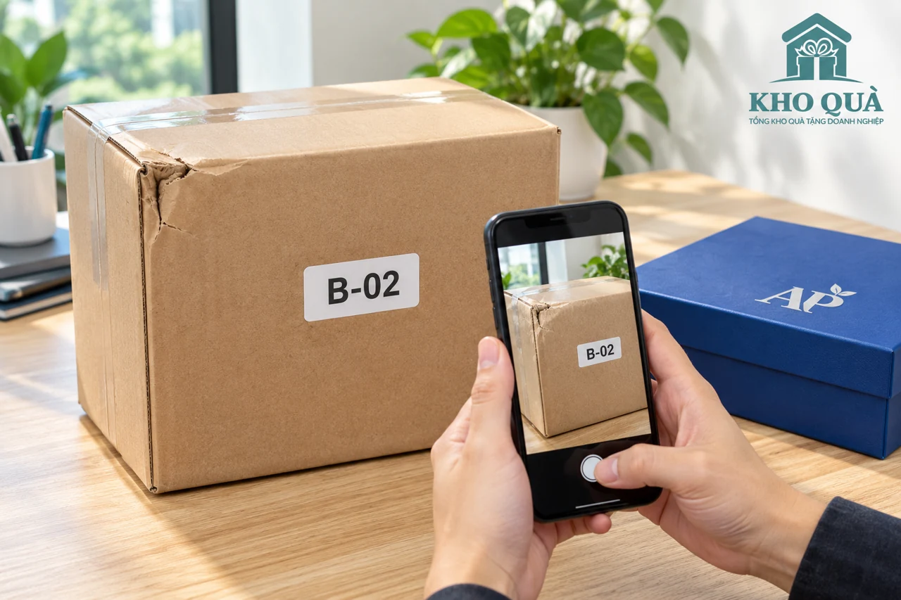 Chụp mã B-02 và góc móp của một thùng giao quà