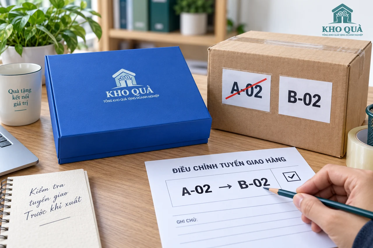 Mã tuyến A-02 đổi sang B-02 cạnh bản ghi và hộp KhoQua