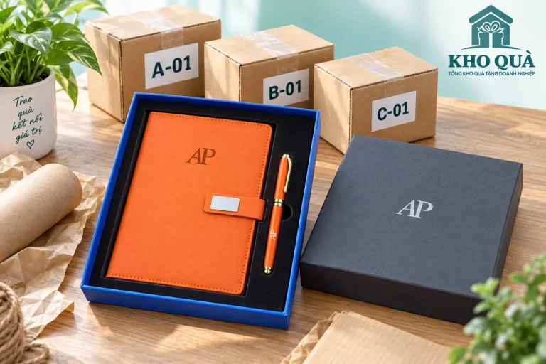 Hộp quà sổ bút AP cạnh ba thùng mã A-01, B-01 và C-01