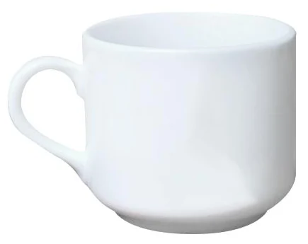 Cốc sứ trắng dáng trụ lùn, đáy bo và quai bán tim