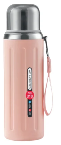 Bình La Fonte 800ml màu hồng có nhãn SUS316 và dây mang
