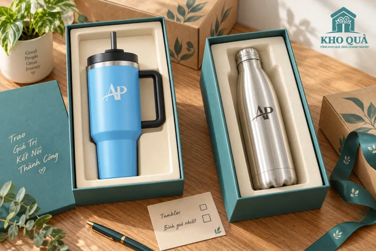 Phương án ly và bình in AP trong hai hộp quà riêng