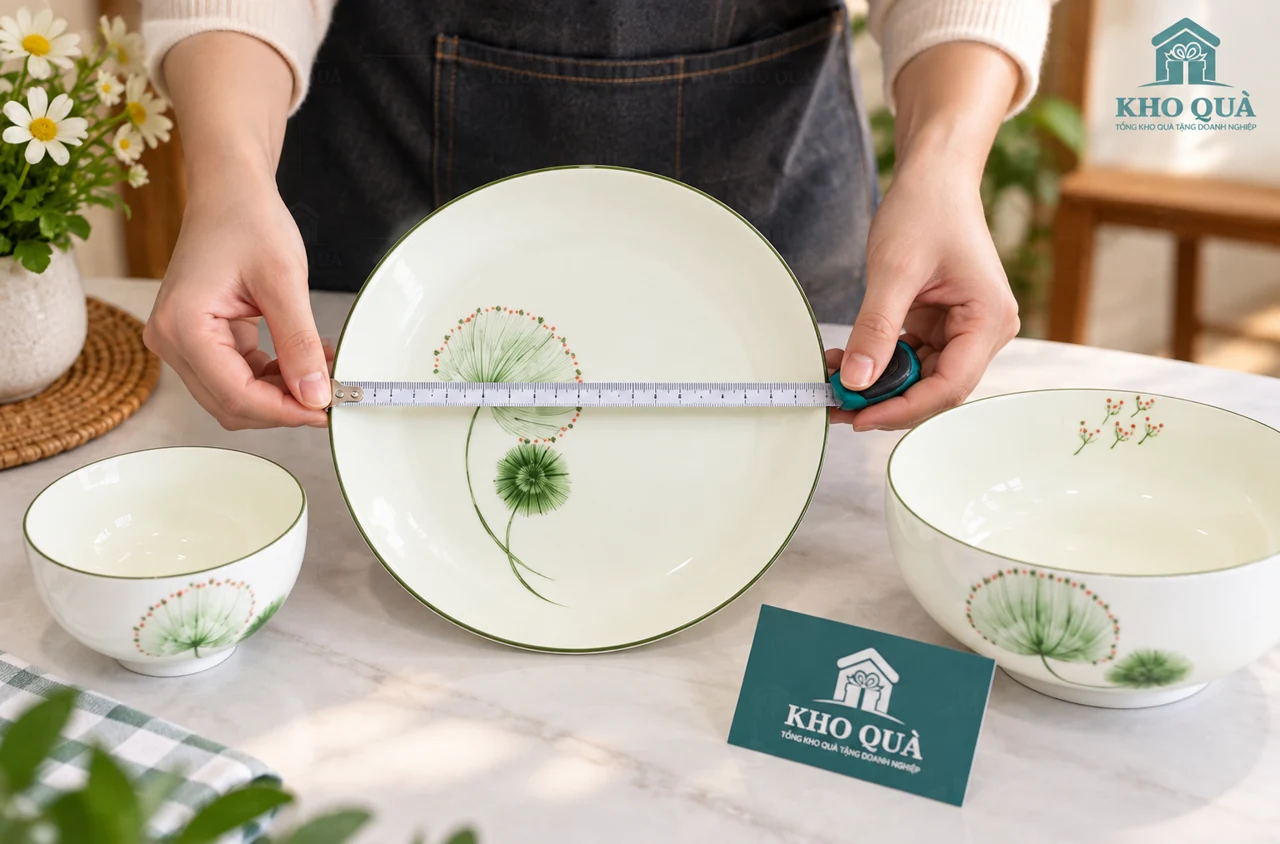 Đối chiếu đường kính đĩa với bát và tô trên bàn