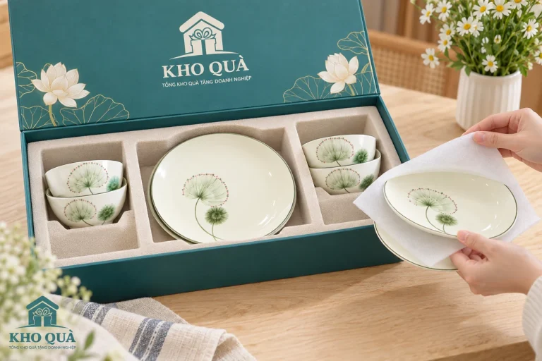 Ngăn bát và ngăn đĩa trong phương án hộp quà KhoQua