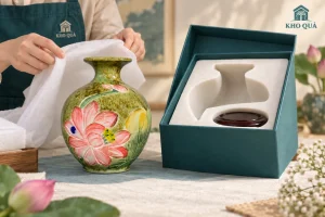 Chuẩn bị hộp chèn cho bình hoa sen và đế