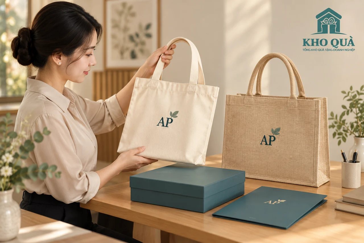 Phương án chọn túi canvas và túi dệt thô AP cùng hộp quà và hồ sơ