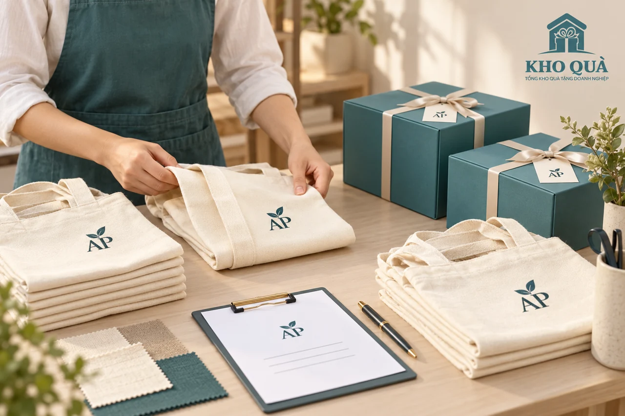 Phương án gấp túi canvas AP cạnh hộp quà và phiếu duyệt