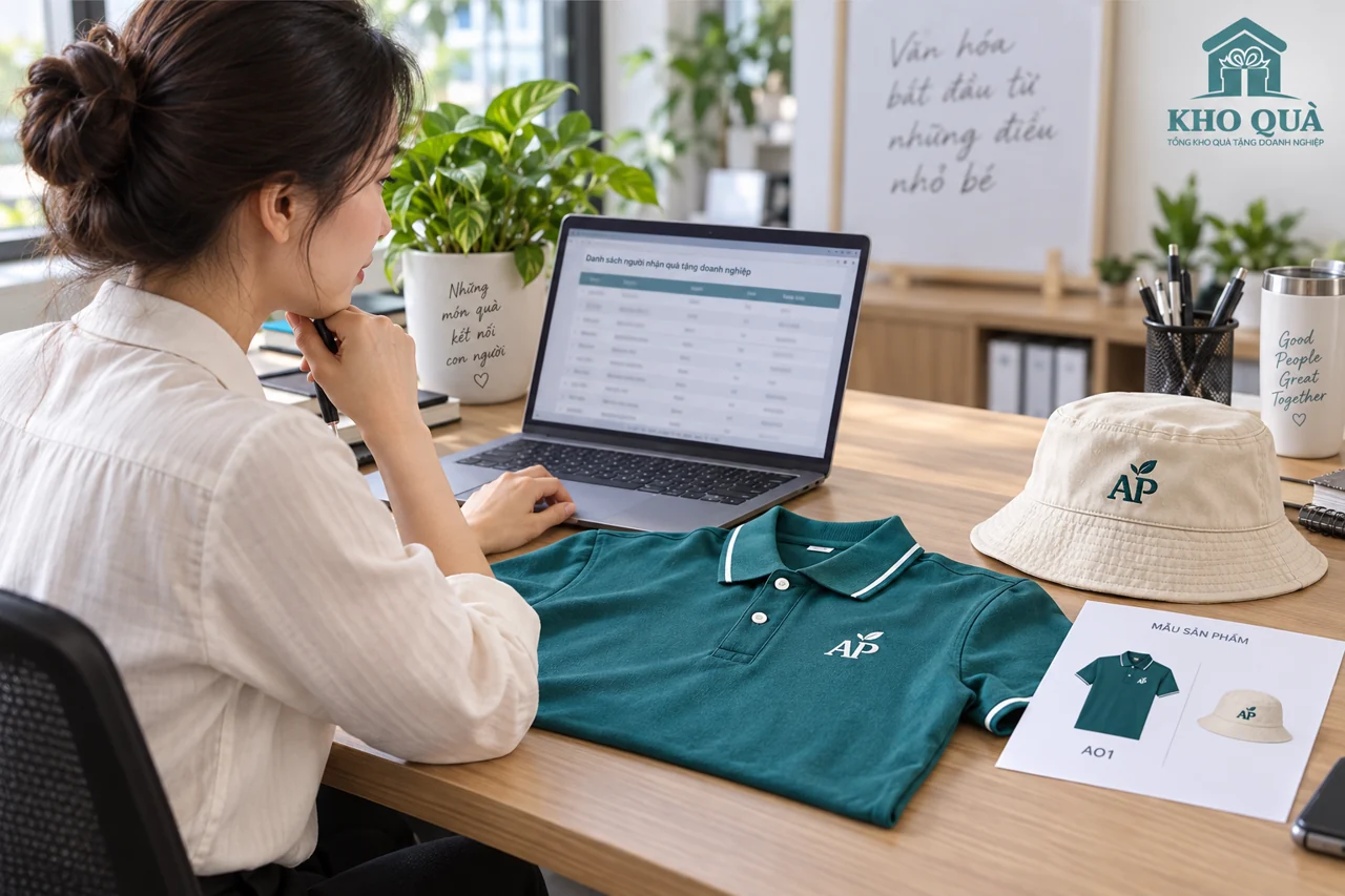 Phương án người phụ trách thu cỡ bên áo polo và mũ bucket in AP