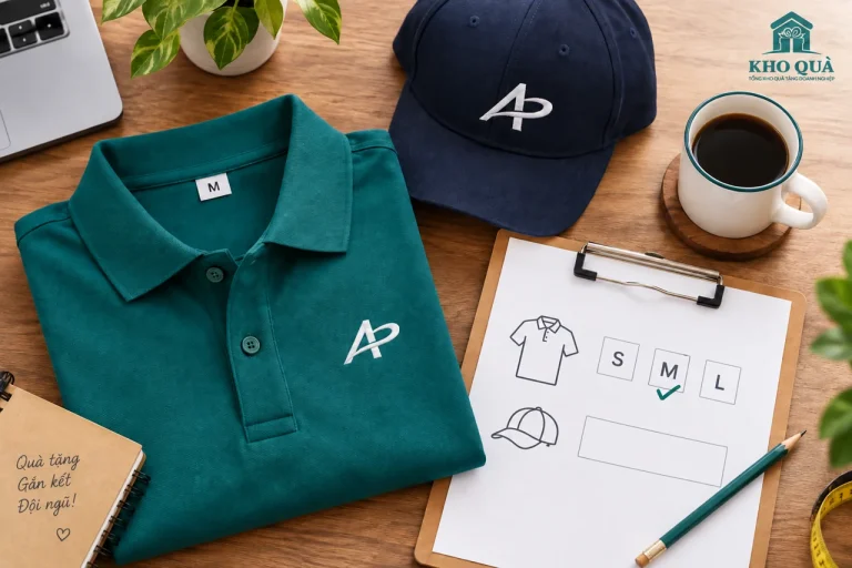 Phương án áo polo cỡ M và mũ AP cạnh phiếu chọn mẫu