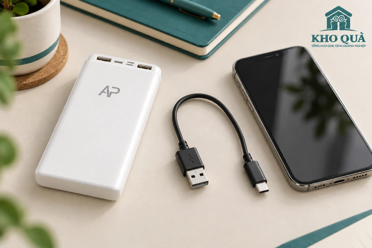 Phương án sạc in AP và điện thoại cạnh một dây có đầu USB-A và USB-C