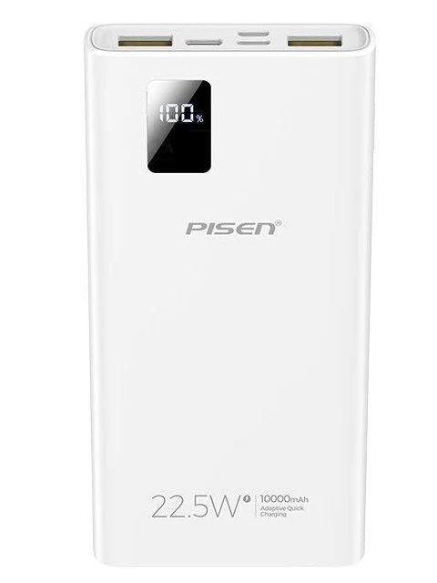 Mặt trước sạc Pisen có màn hiển thị và chữ 22.5W và 10000mAh