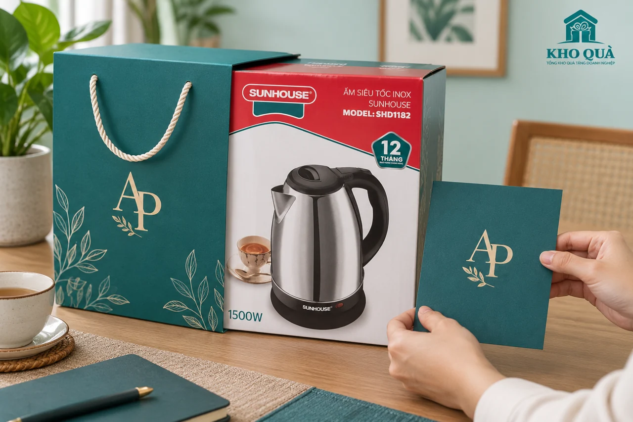 Phương án túi và thiệp AP phối cùng hộp ấm