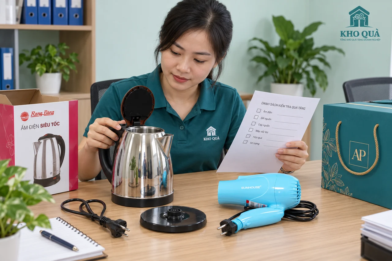 Phương án đối chiếu ấm, đế nguồn, máy sấy gập và bộ quà