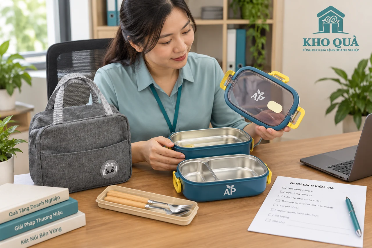 Phương án duyệt bộ hộp cơm hai tầng với nắp dụng cụ túi và phiếu kiểm
