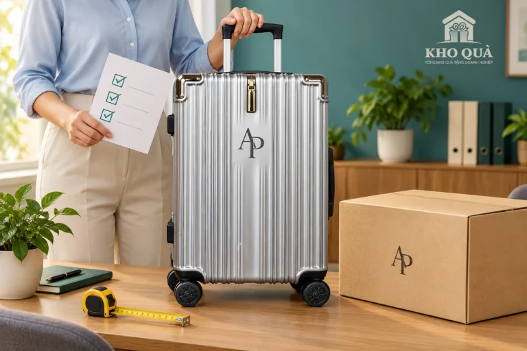Phương án vali in AP cùng phiếu kiểm, thước và kiện đóng gói