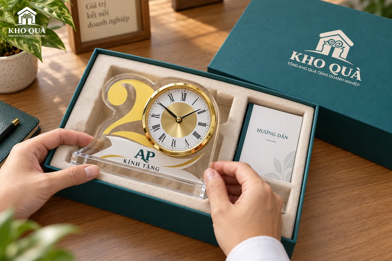 Phương án đồng hồ để bàn AP trong hộp có chèn và giấy hướng dẫn đề xuất