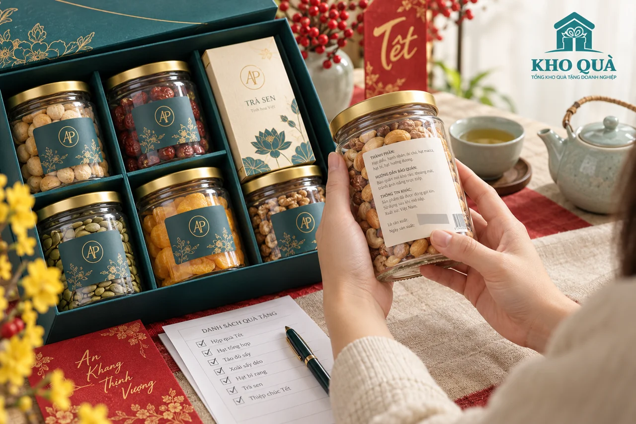 Phương án kiểm nhãn một hũ đóng kín cạnh mẫu hộp quà AP