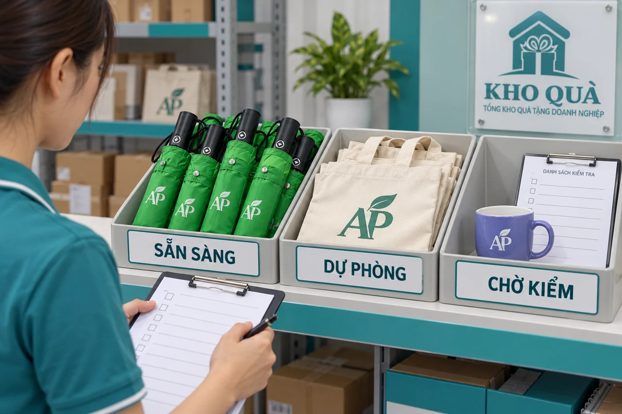 Cảnh dựng ô túi và cốc AP phân khay sẵn sàng dự phòng chờ kiểm