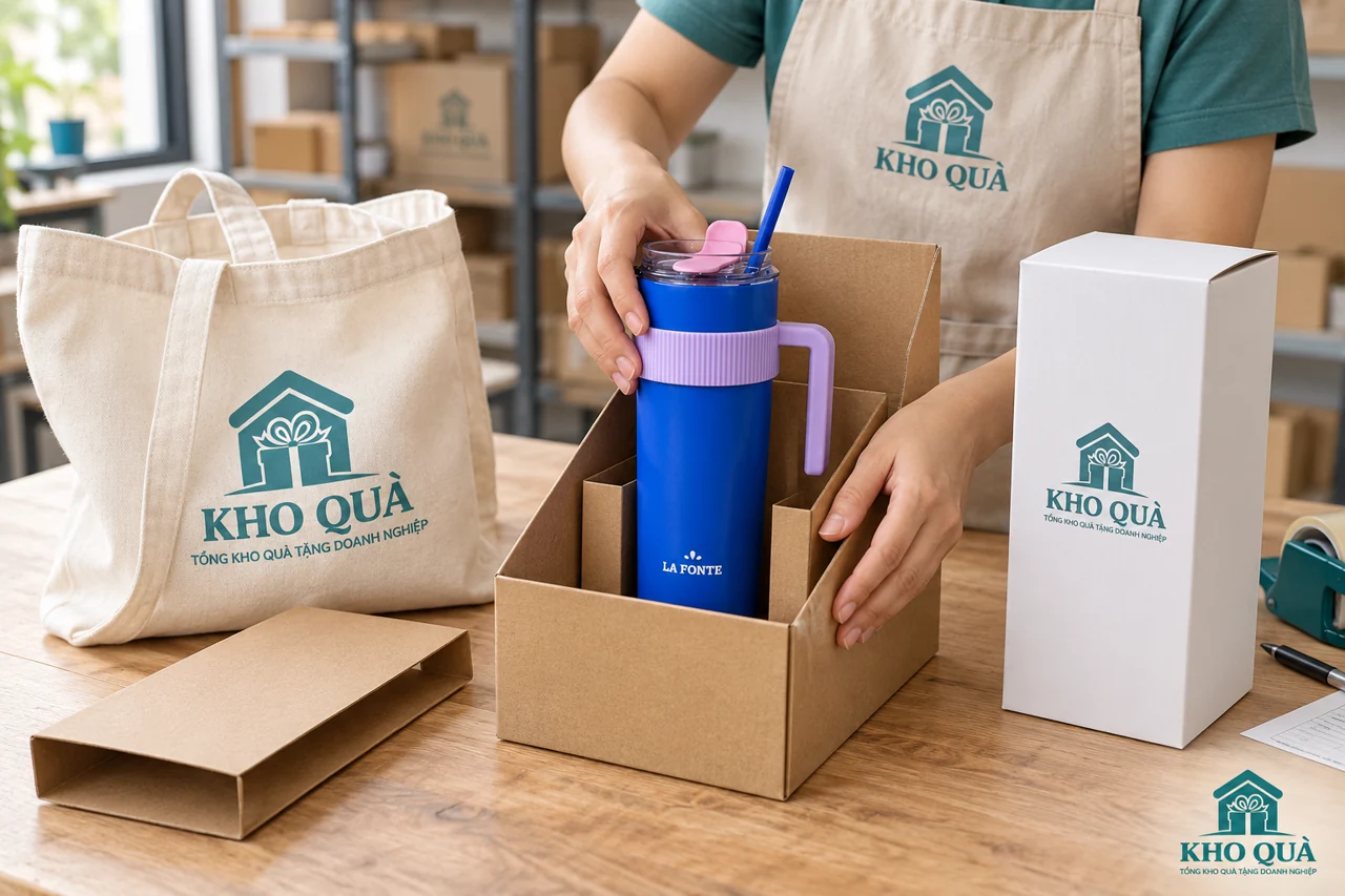 Cảnh dựng đặt ly có quai vào chèn carton cạnh túi và hộp riêng