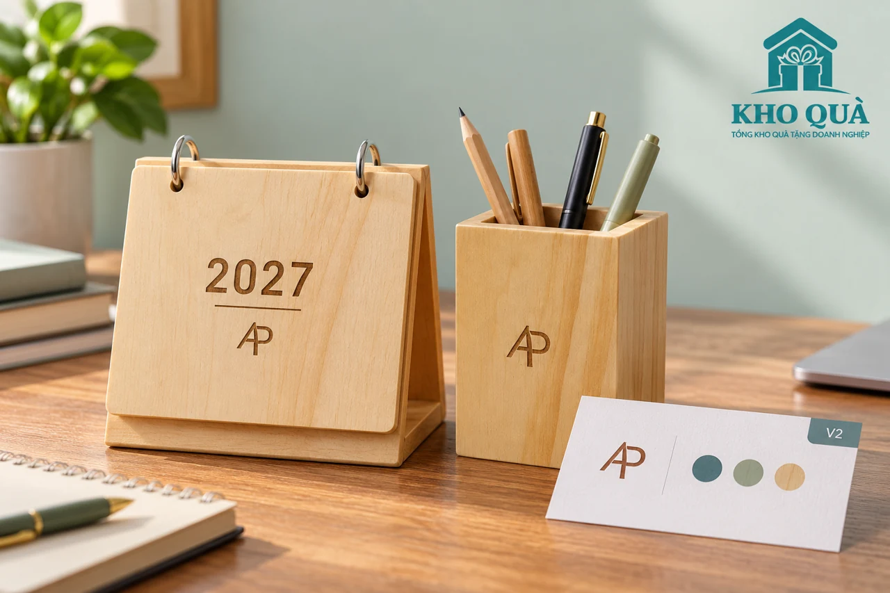 Phương án nhận diện AP trên lịch nền gỗ và ống bút cạnh thẻ V2