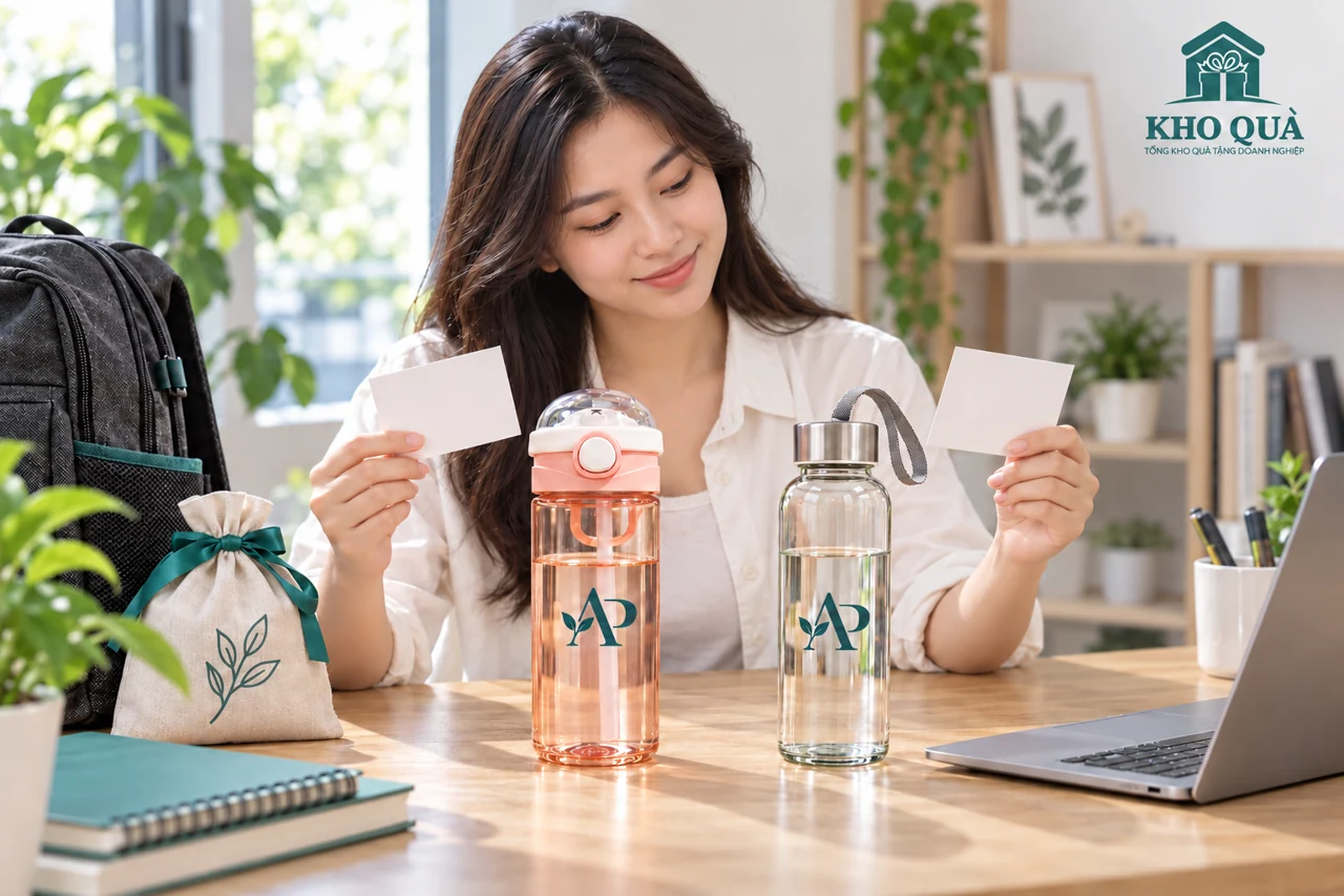 Cảnh dựng người mua xem hai bình AP cùng thẻ chọn mẫu