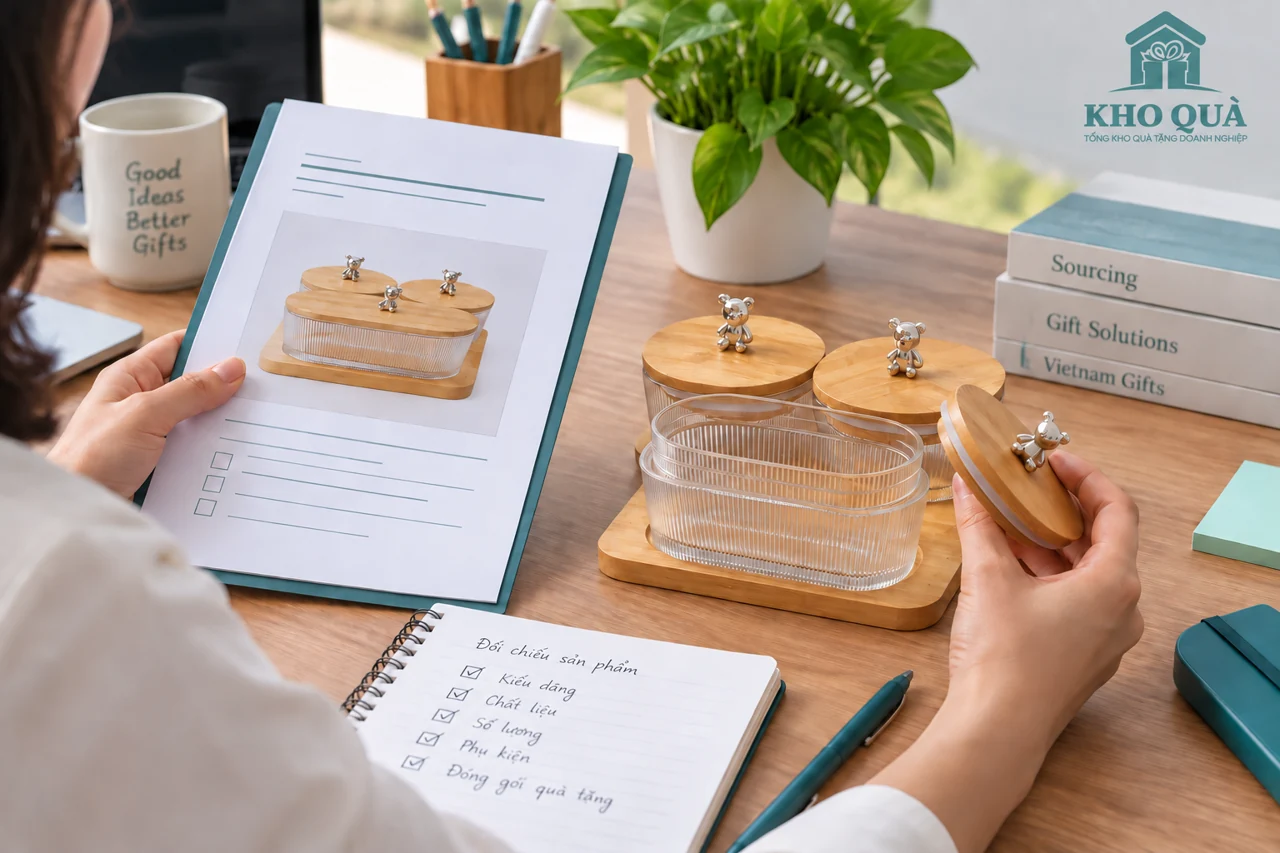Cảnh tái tạo đối chiếu hình bộ hũ và phần nắp trên bàn làm việc