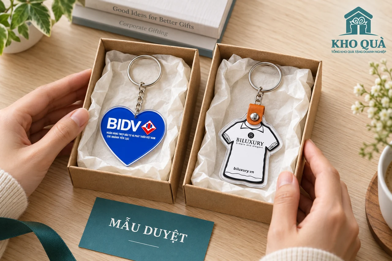 Hai phương án hộp kraft riêng cho móc BIDV và móc hình áo