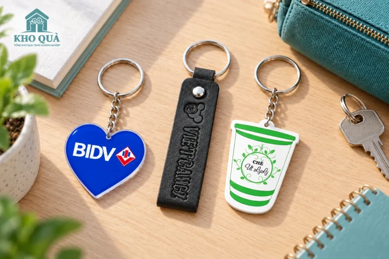 Móc khóa nhựa và da với các hình dáng và vùng logo khác nhau