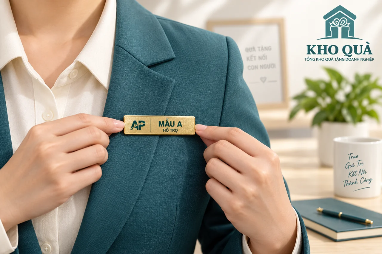 Phương án thẻ tên Mẫu A nằm ngang trên áo vest