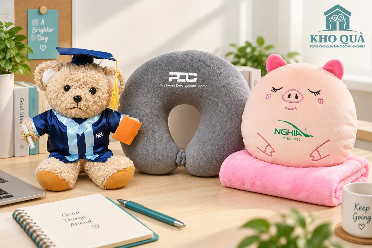 Phương án gấu tốt nghiệp NEU, gối chữ U PDC và bộ chăn gối NGHIA