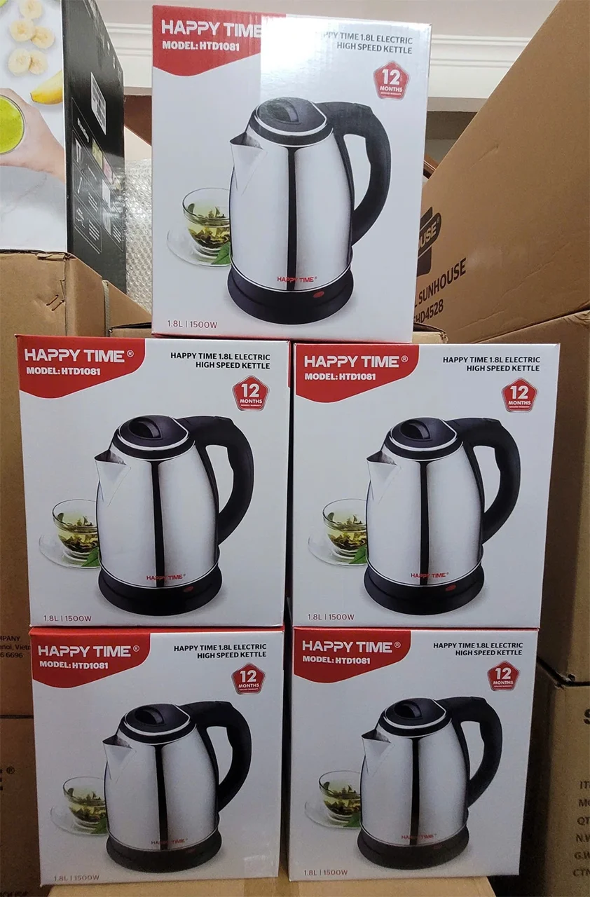 Các hộp Happy Time HTD1081 ghi model, dung tích và công suất