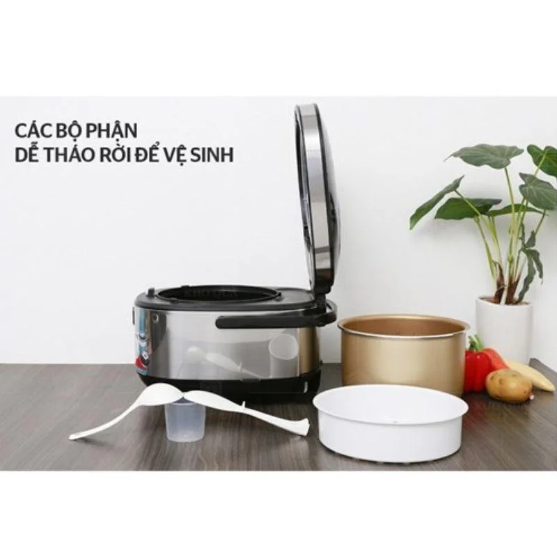 Nồi Mama SHD8903 mở nắp với lòng nồi và phụ kiện ở bên ngoài