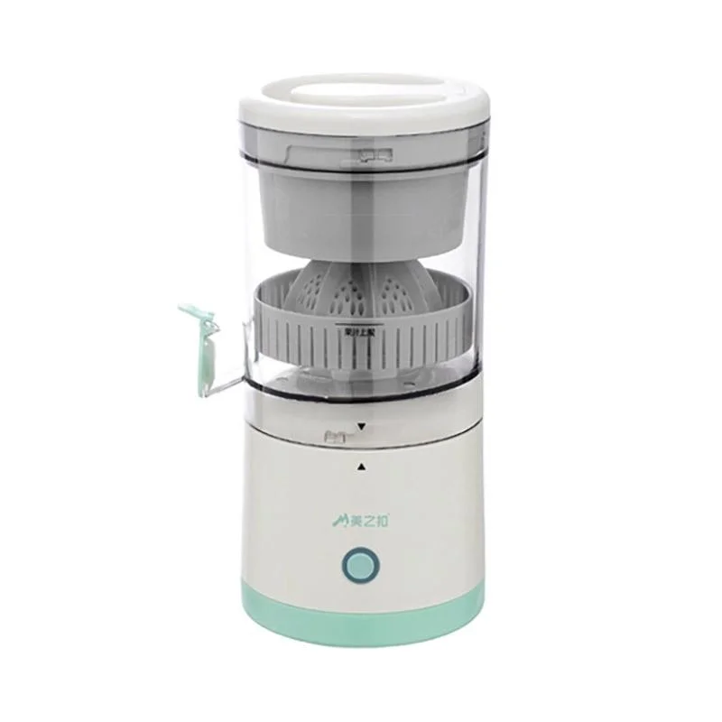 Mẫu máy ép màu trắng xanh với đầu ép hình nón dưới nắp trong