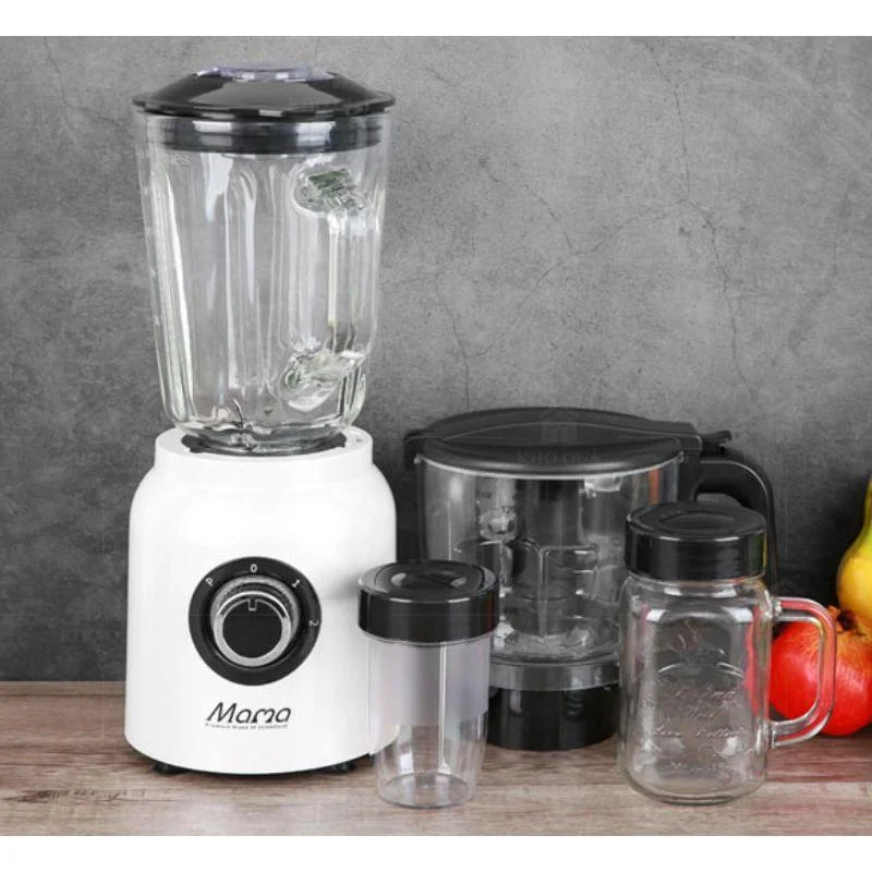 Máy Mama SHD5353W với cối lớn và ba cối phụ đặt bên cạnh